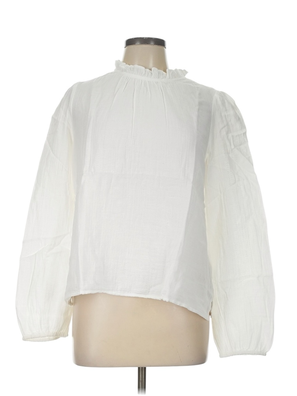 GAP White Ruffle-Collar Long Sleeve Blouse Size L Gauzy 100% Cotton Casual NWT